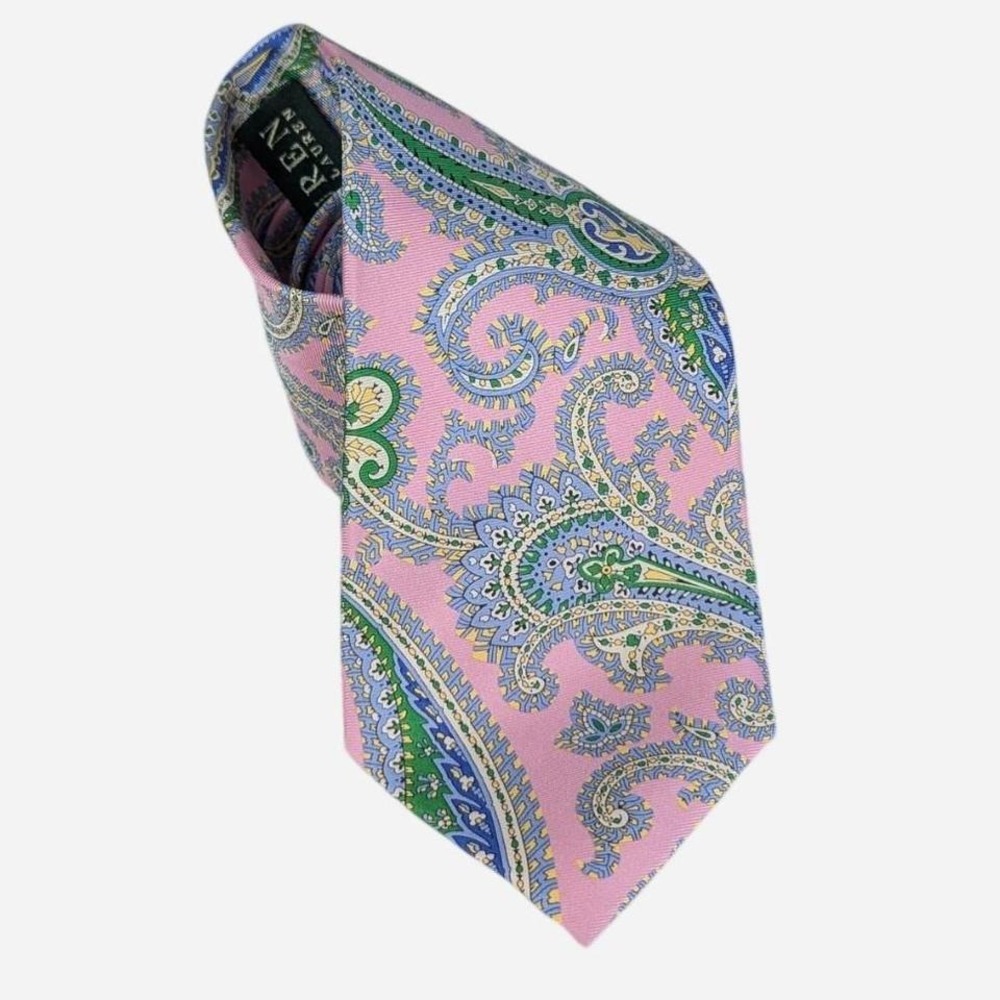 Lauren Ralph Lauren 100% Silk Paisley Necktie Pink Blue Green